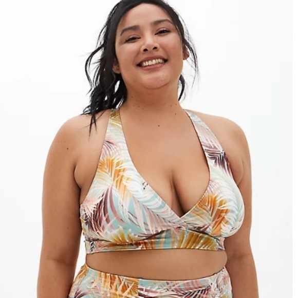 Torrid 0 MULTI GREEN LEAF SHINE TRIANGLE BIKINI SWIM TOP - Picture 1 of 4